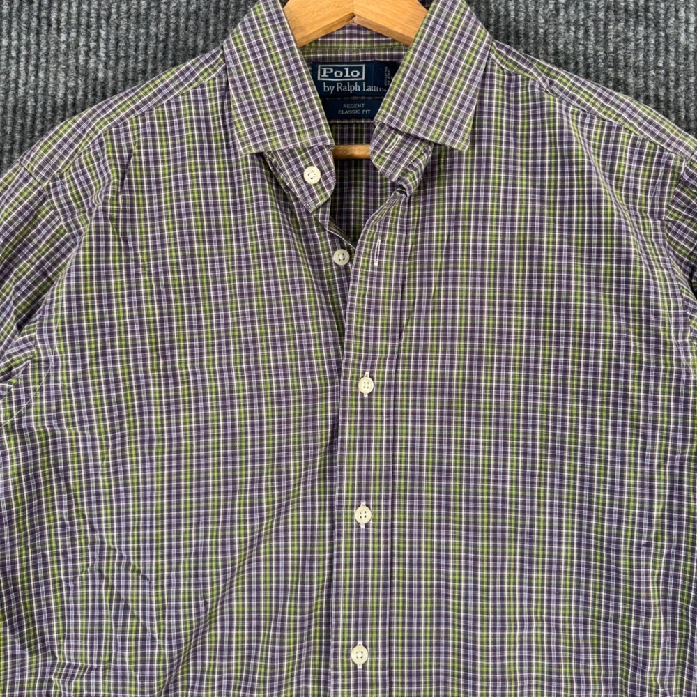 Vintage Polo Ralph Lauren Shirt Mens M Plaid Purple Green Classic Fit Preppy Y2K